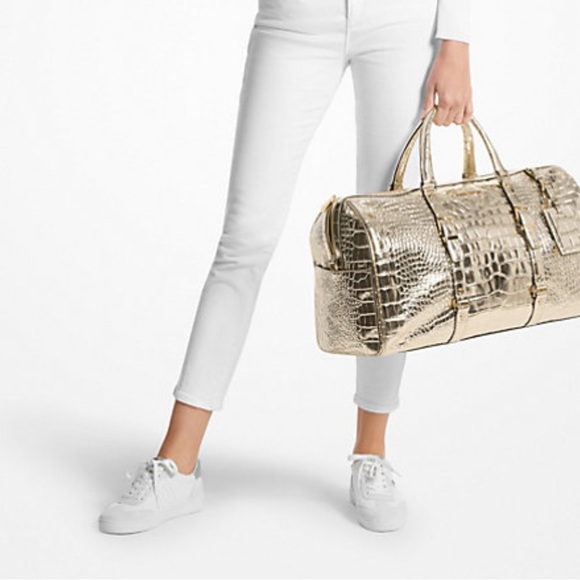 Michael Kors Gold Crocodile Embossed Bedford Duffel Bag - Picture 4 of 4